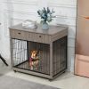 Dog Crate Furniture, Wooden Dog House, Decorative Dog Kennel with Drawer, Indoor Pet Crate End Table for Small Dog, Steel-Tube Dog Cage, Chew-Proof, G